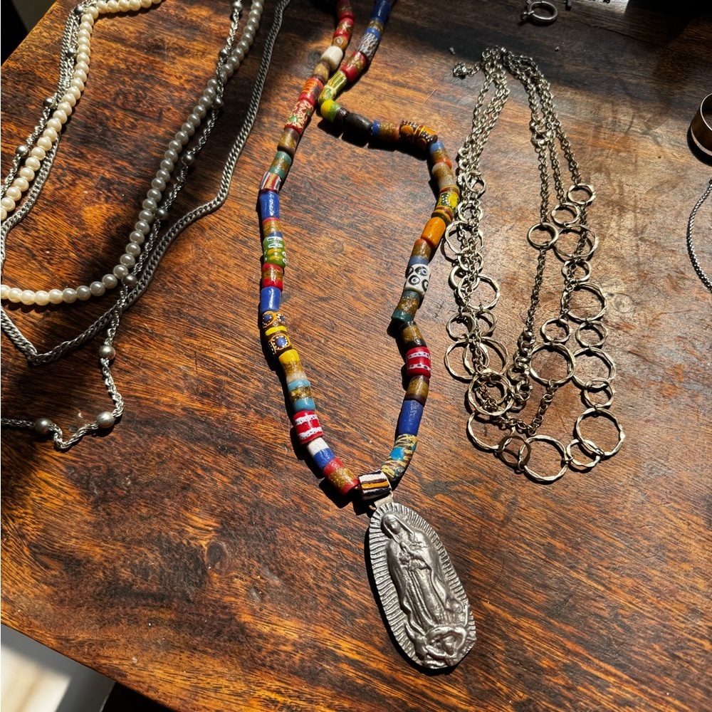 Silver our lady of Guadalupe (Mary) statement necklace sand casted - Picture 11 of 17